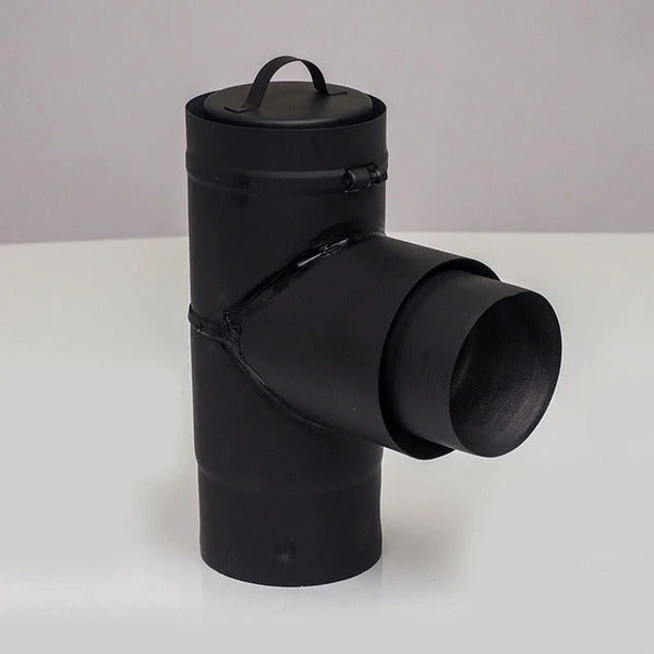 Olympia Chimney & Venting 3" Ventis PelletVent Pipe 304L Inner/Galvanized Outer Black Stove Adaptor Tee with Cap - VPB-SAT03