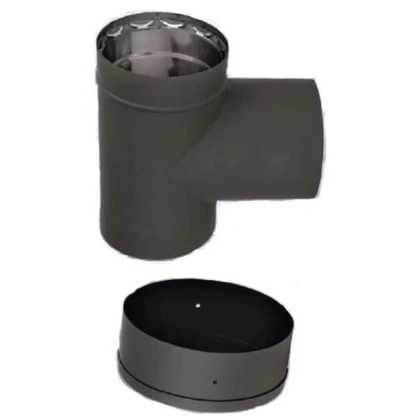 Olympia Chimney & Venting 8" Ventis 430 Black Stove Pipe Tee with Cap - VDB08T