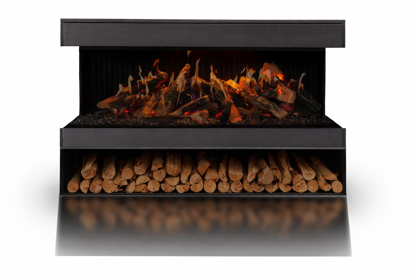 Amantii Black Contemporary Pedestal Display With Storage Compartment for Signature MultiView Holo 55" Fireplace