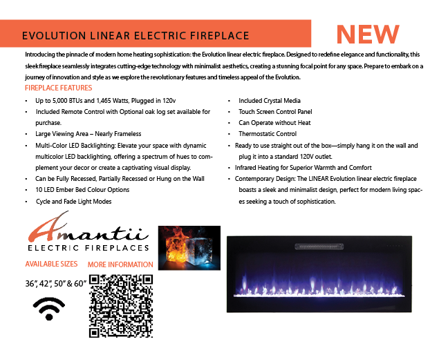 Amantii Fire & Ice Evolution Linear 60" WiFi Enabled Wall-Mounted Electric Fireplace