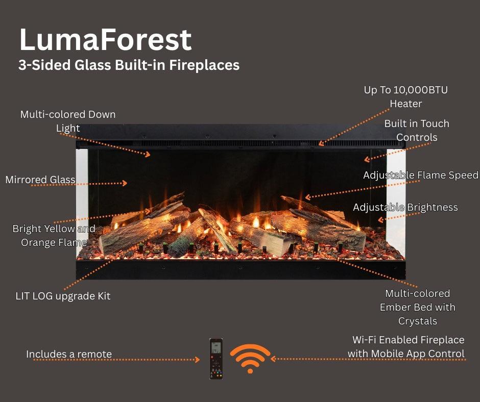 Amantii Fire & Ice LumaForest 48" 3-Sided WiFi-Enabled Built-in Electric Fireplace