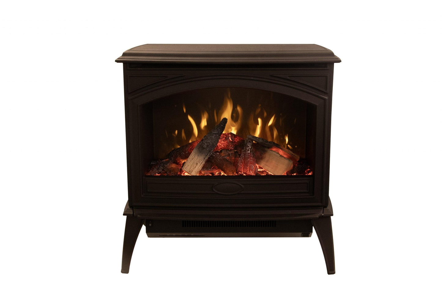 Amantii Lynwood Cast Iron E50-HO Freestanding High Power Electric Fireplace With Lit Logs & Split Logs