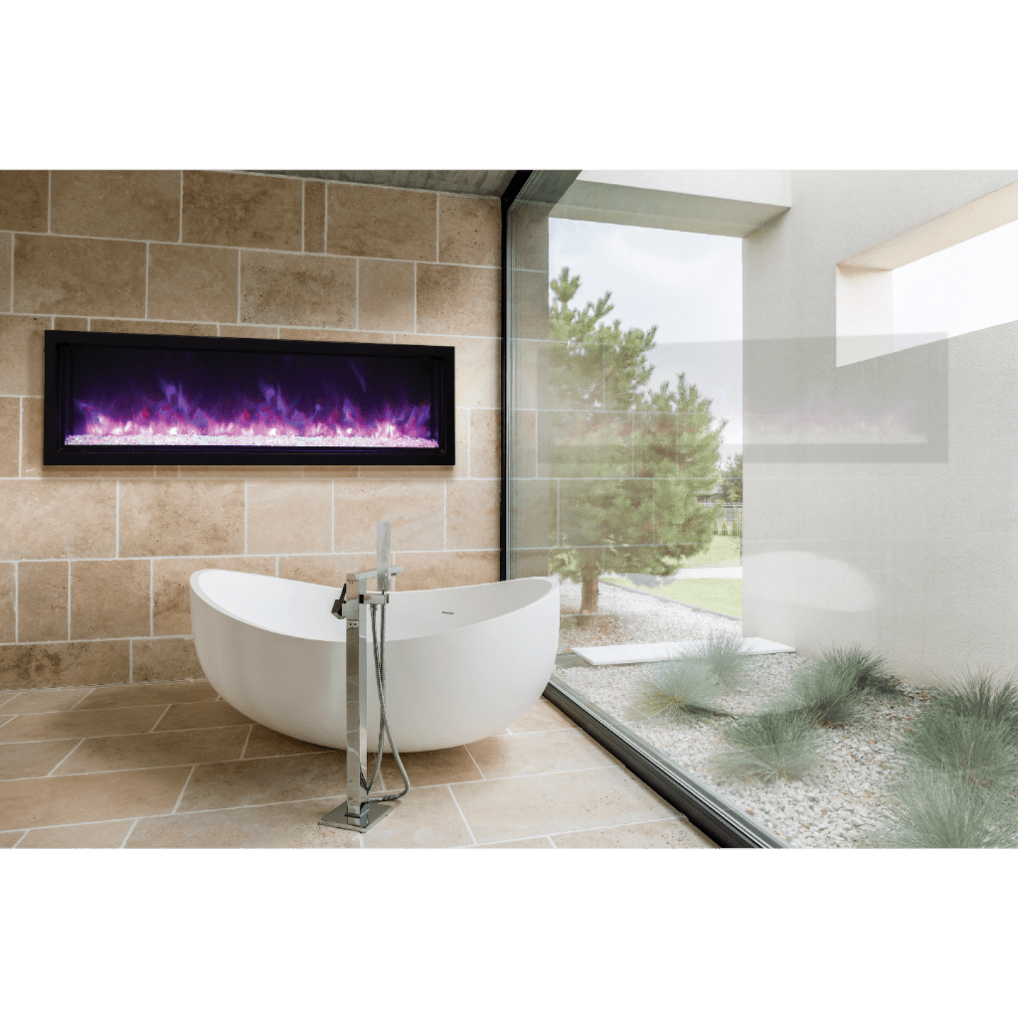 Amantii Panorama BI Extra Slim 40" Indoor / Outdoor Full View Smart Built-in Electric Fireplace With Black Steel Surround