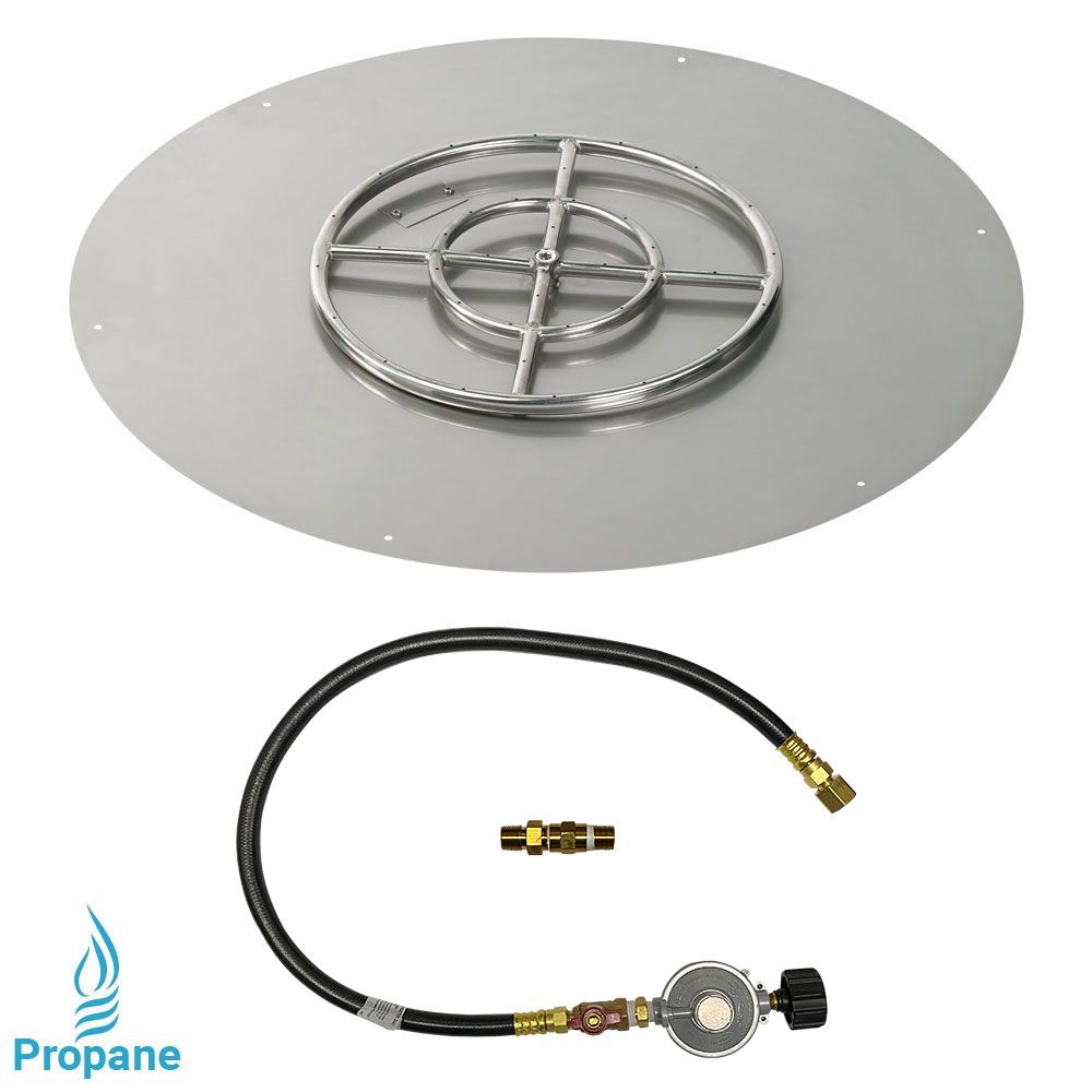 American Fireglass 30" Round Stainless Steel Flat Fire Pit Pan with Propane Match Light Kit (18" Ring)