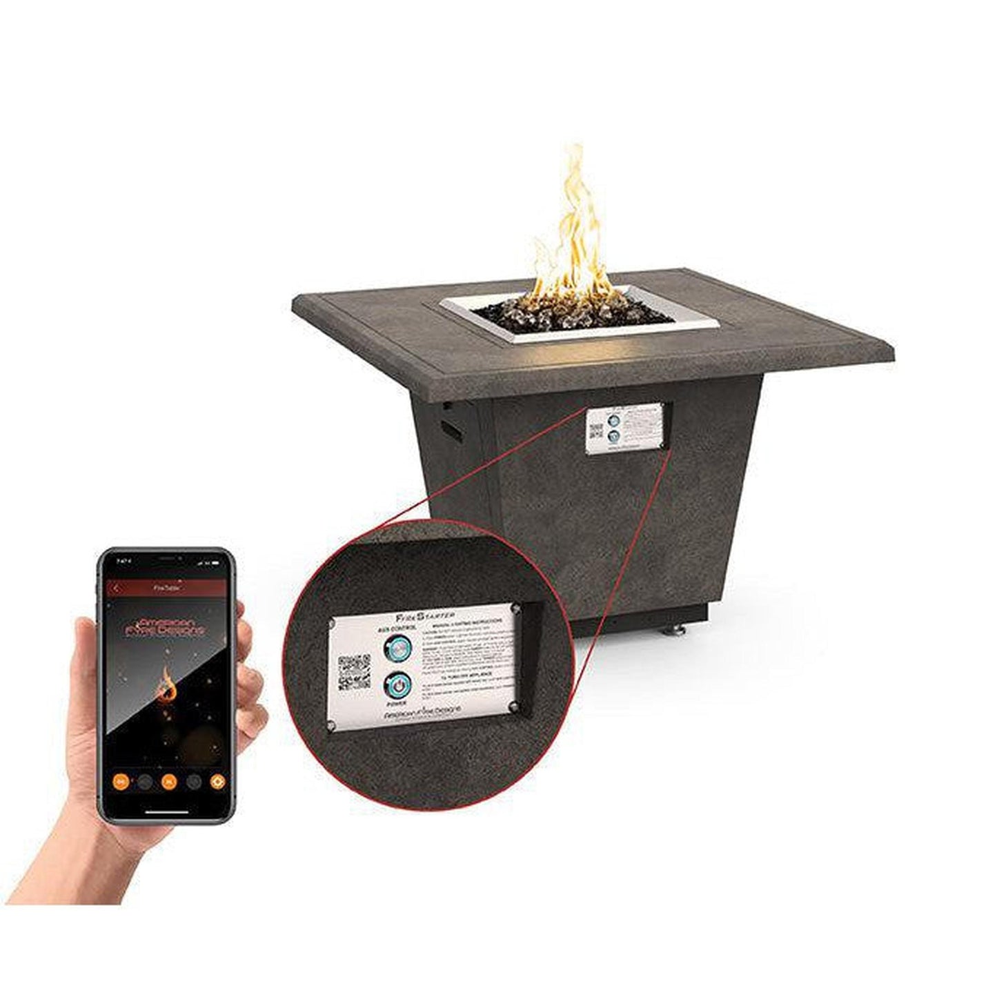 American Fyre Designs Legend 60" Light Basalt Liquid Propane Firetable with FyreStarter Bluetooth Control