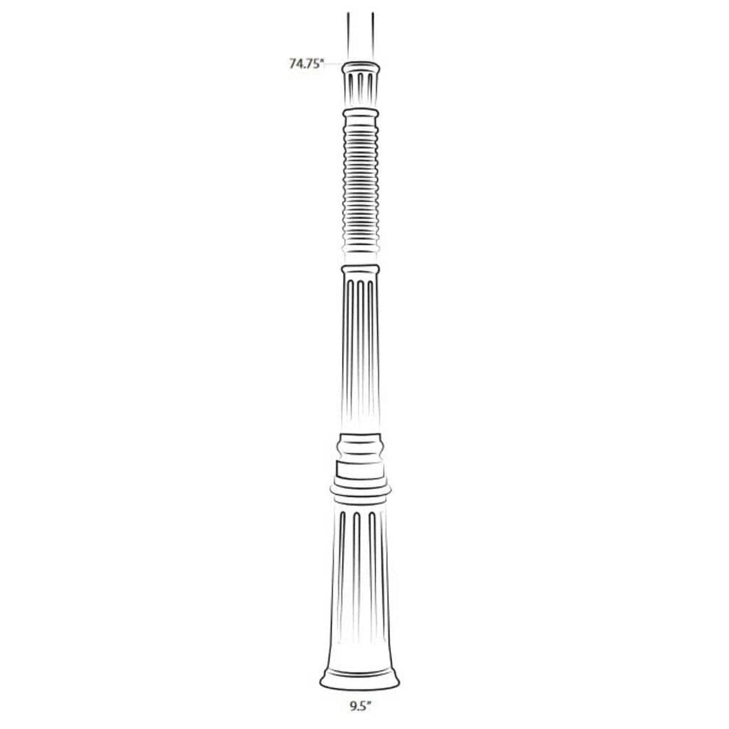American Gas Lamp Works 74" EP023 Adams Aluminum Burial Post Base with 3" OD Fluted Aluminum Post