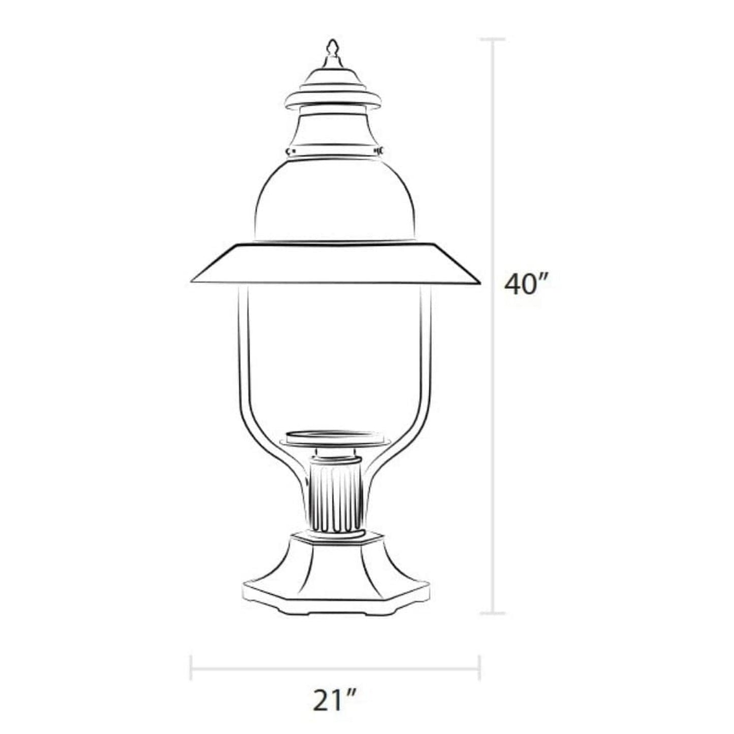 American Gas Lamp Works Apollo 4300R 21" Mid-Size Timeless Black Pier Mount Aluminum Natural Gas Lamp With Dual Inverted Gas Mantle Light Assembly, Clear Glass Globe and Spun Aluminum Ventilator