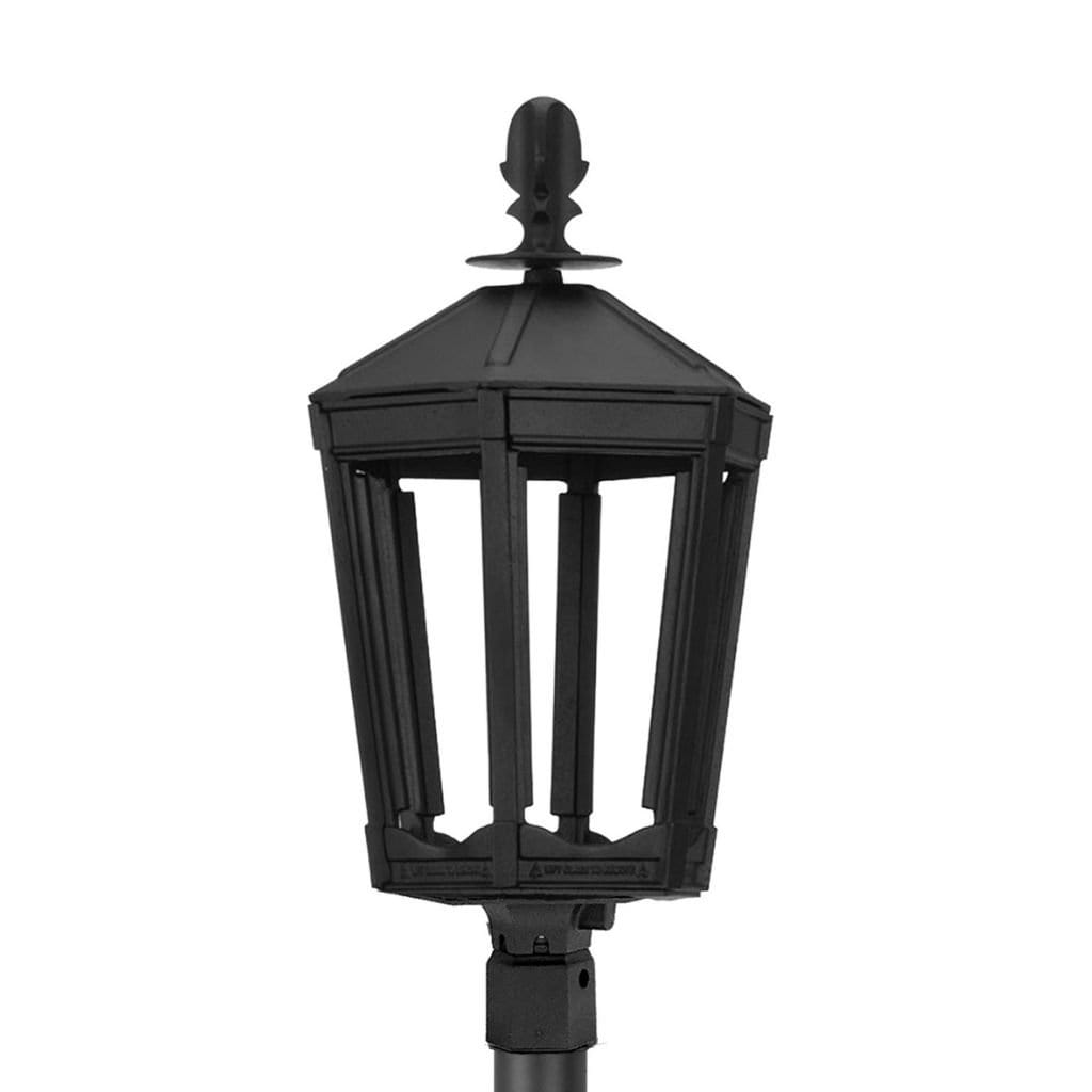 American Gas Lamp Works Grand Vienna 3100H 16" Mid-Size Weather Green Post Mount Aluminum Natural Gas Lamp With Quad Inverted Gas Mantle Light Assembly, Beveled Tempered Glass Panes and Bishop Finial