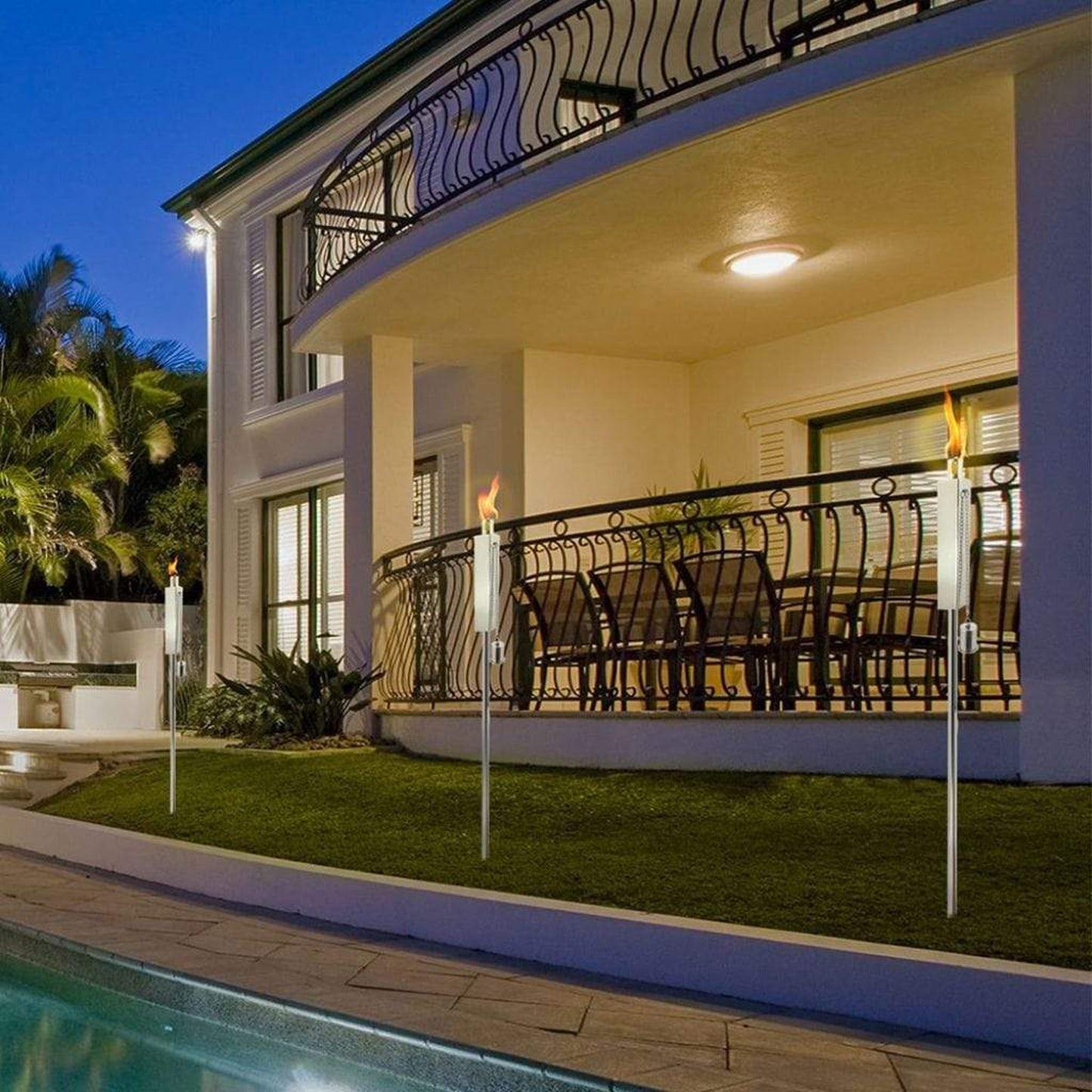 Anywhere Fireplace 4" x 65" Polished Steel Rectangle Cintronella/Lamp Oil Torch, With Ground Stake, Set of 2