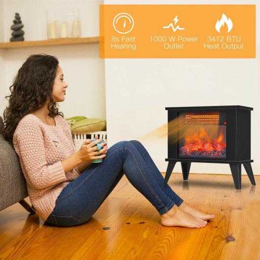 Costway 14" Black Portable Electric Fireplace Heater with Realistic Flame Effect