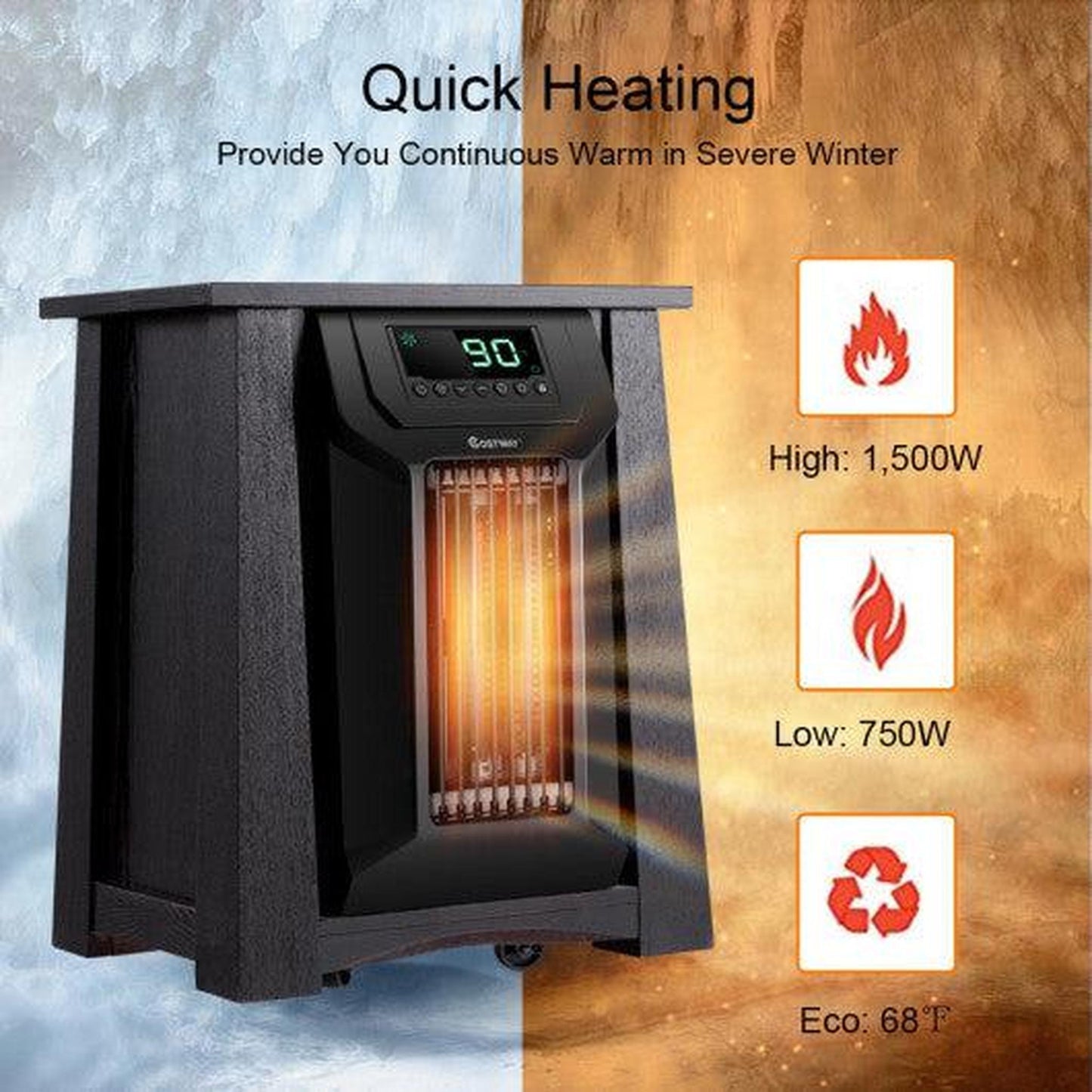 Costway 1500W 12H Timer Caster Portable Electric Space Heater