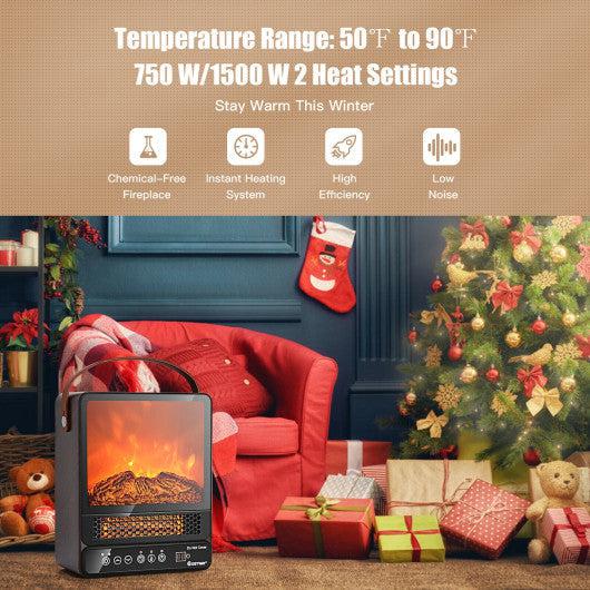 Costway 1500W Electric Fireplace Tabletop Portable Space Heater with 3D Flame Effect - Walnut