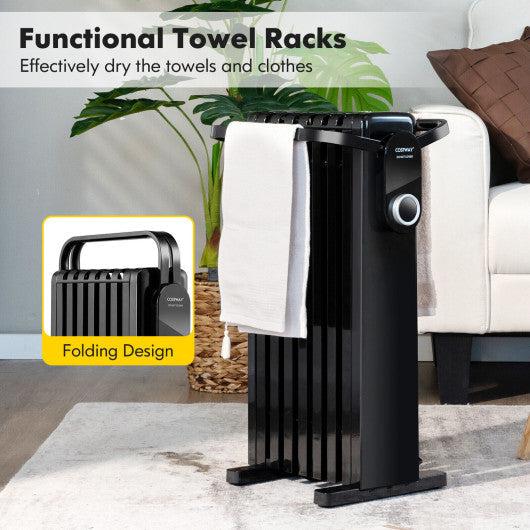 Costway 1500W Electric Space Heater Oil Filled Radiator Heater with Foldable Rack - Black
