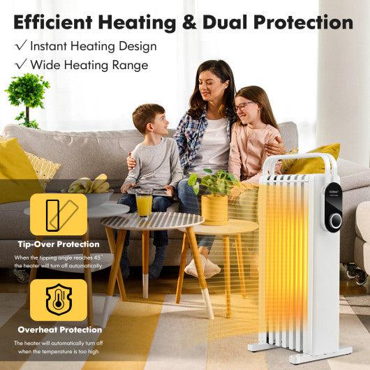 Costway 1500W Electric Space Heater Oil Filled Radiator Heater with Foldable Rack - White