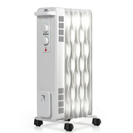 Costway 1500W Oil-Filled Heater Portable Radiator Space Heater with Adjustable Thermostat - White