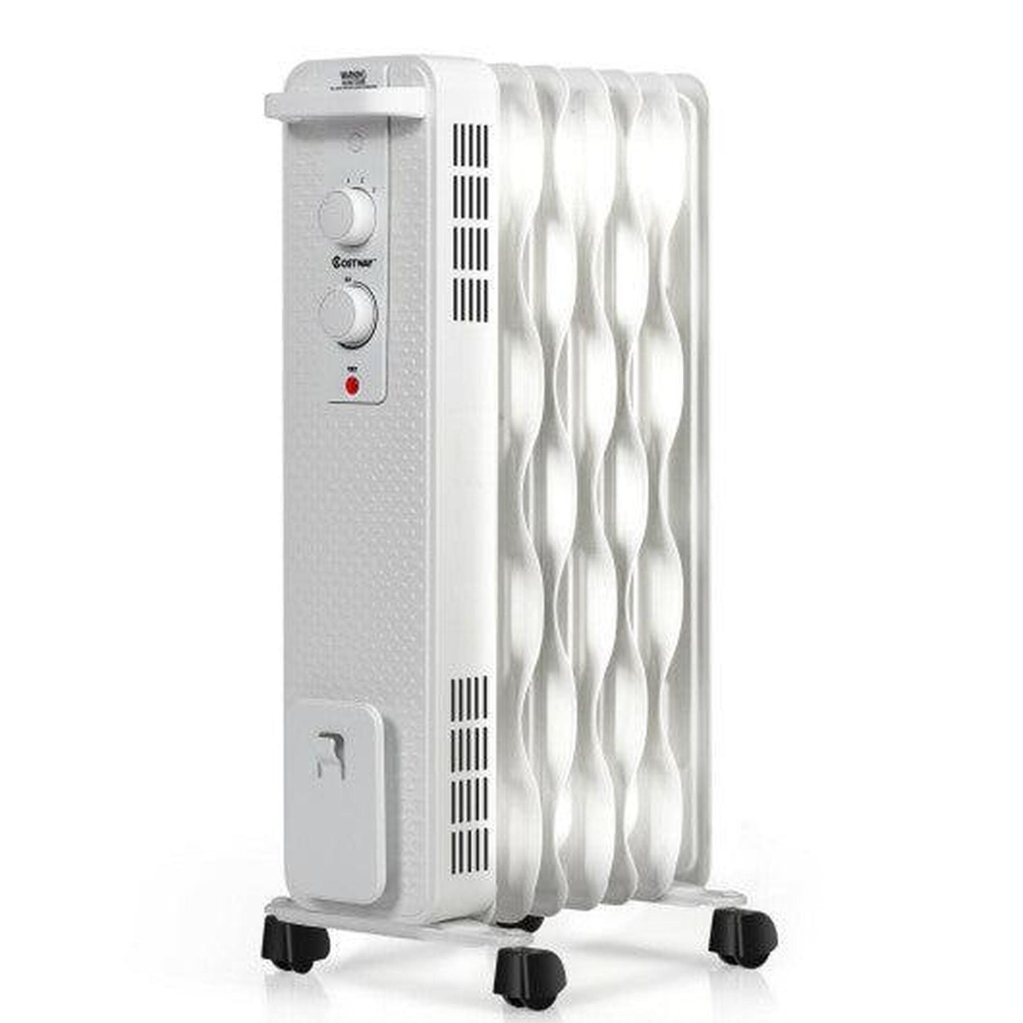 Costway 1500W Oil-Filled Heater Portable Radiator Space Heater with Adjustable Thermostat - White