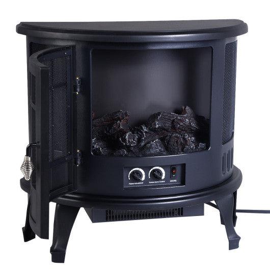 Costway 1500W Semi-Circle Free Standing Electric Fireplace Heater Fire Flame Stove