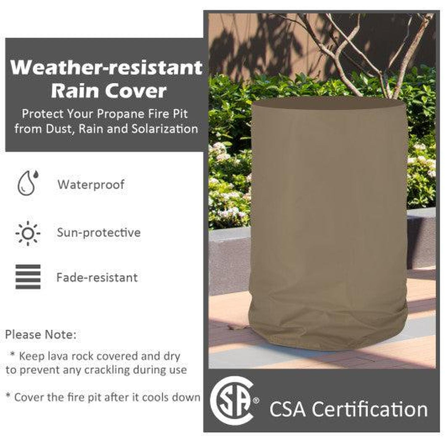 Costway 16" Black Auto-Ignition Patio Gas Fire Pit with Waterproof Protective Cover