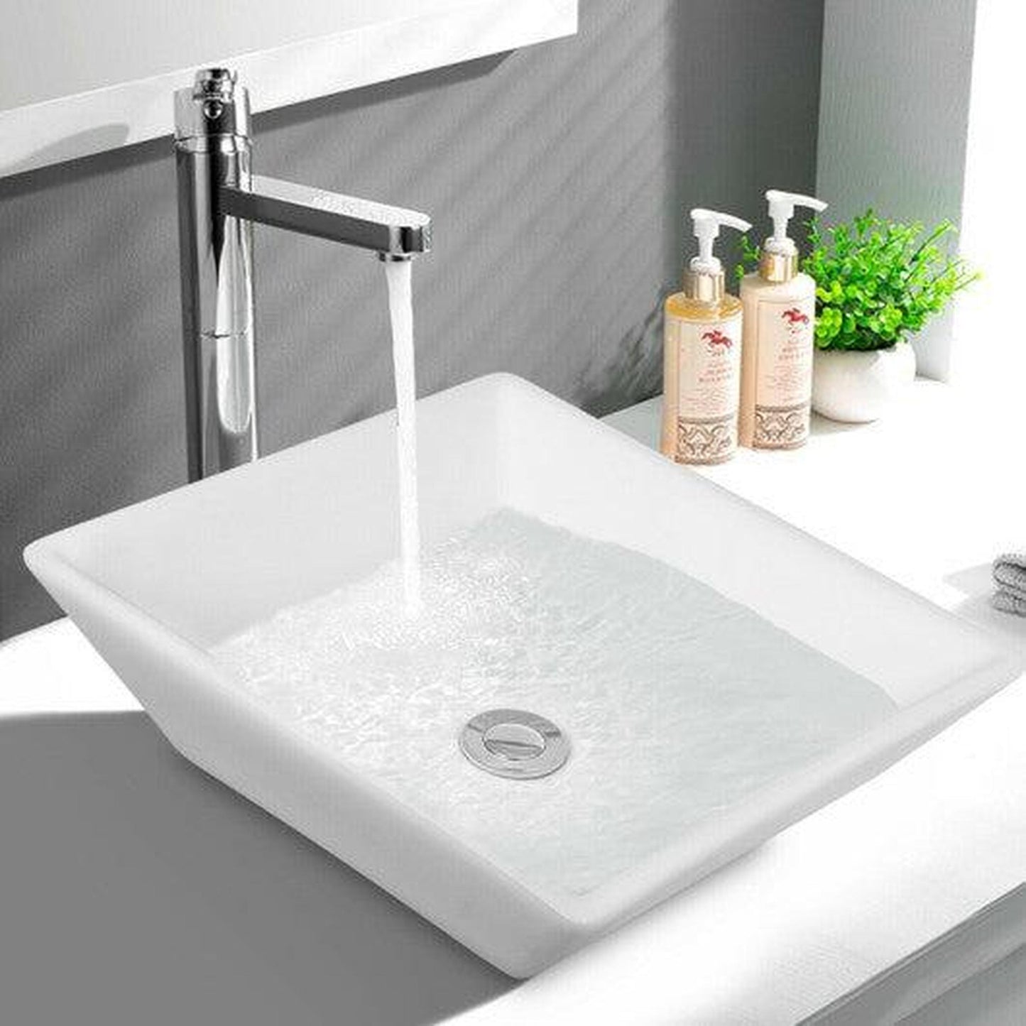 Costway 16" x 16" Square Bathroom Ceramic Vessel Sink with Pop-up Drain
