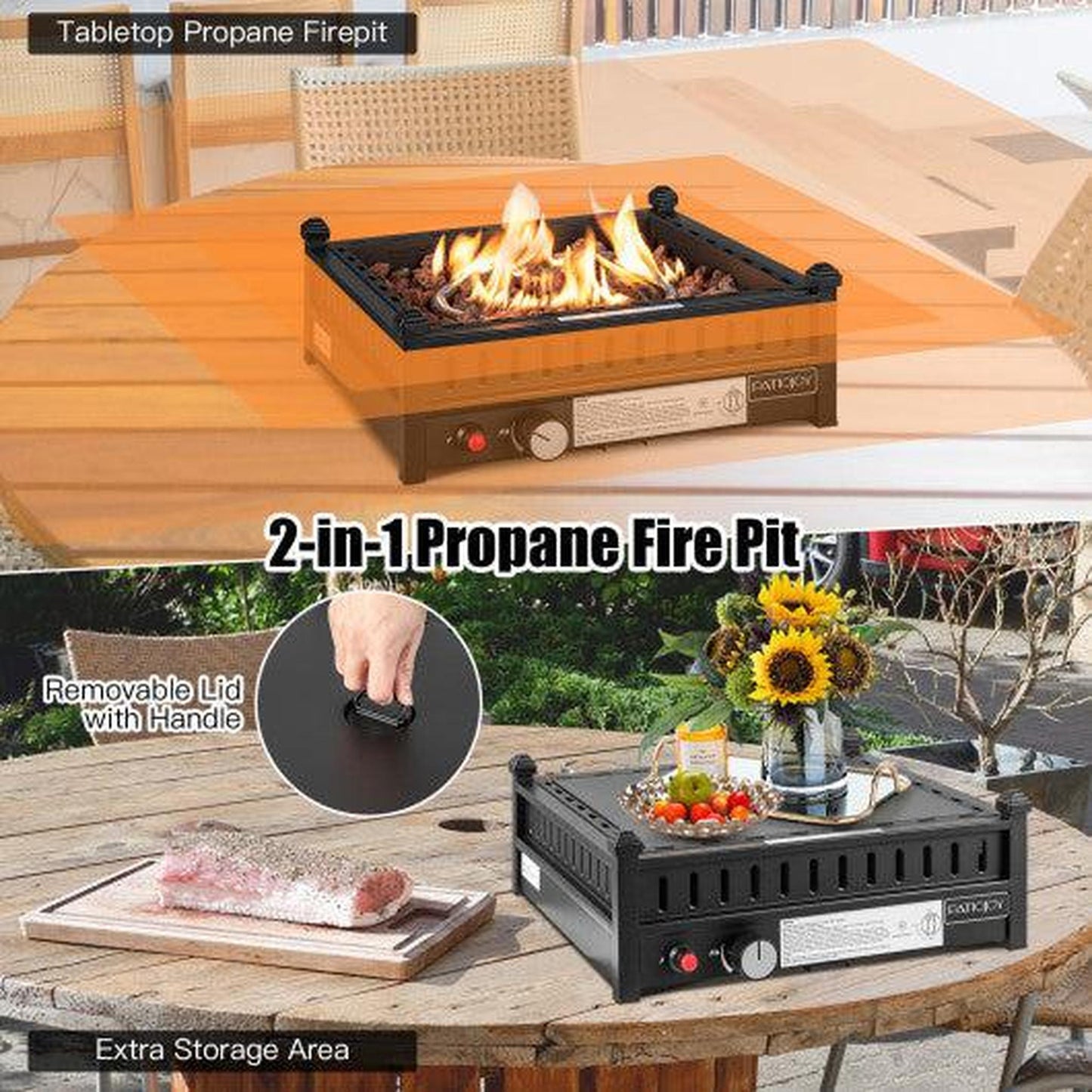 Costway 16.5" Black Tabletop Propane Fire Pit with Simple Ignition System