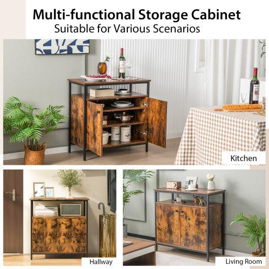 Costway 2-Door Rustic Brown Buffet Cabinet with Shelves and Cable Management Holes