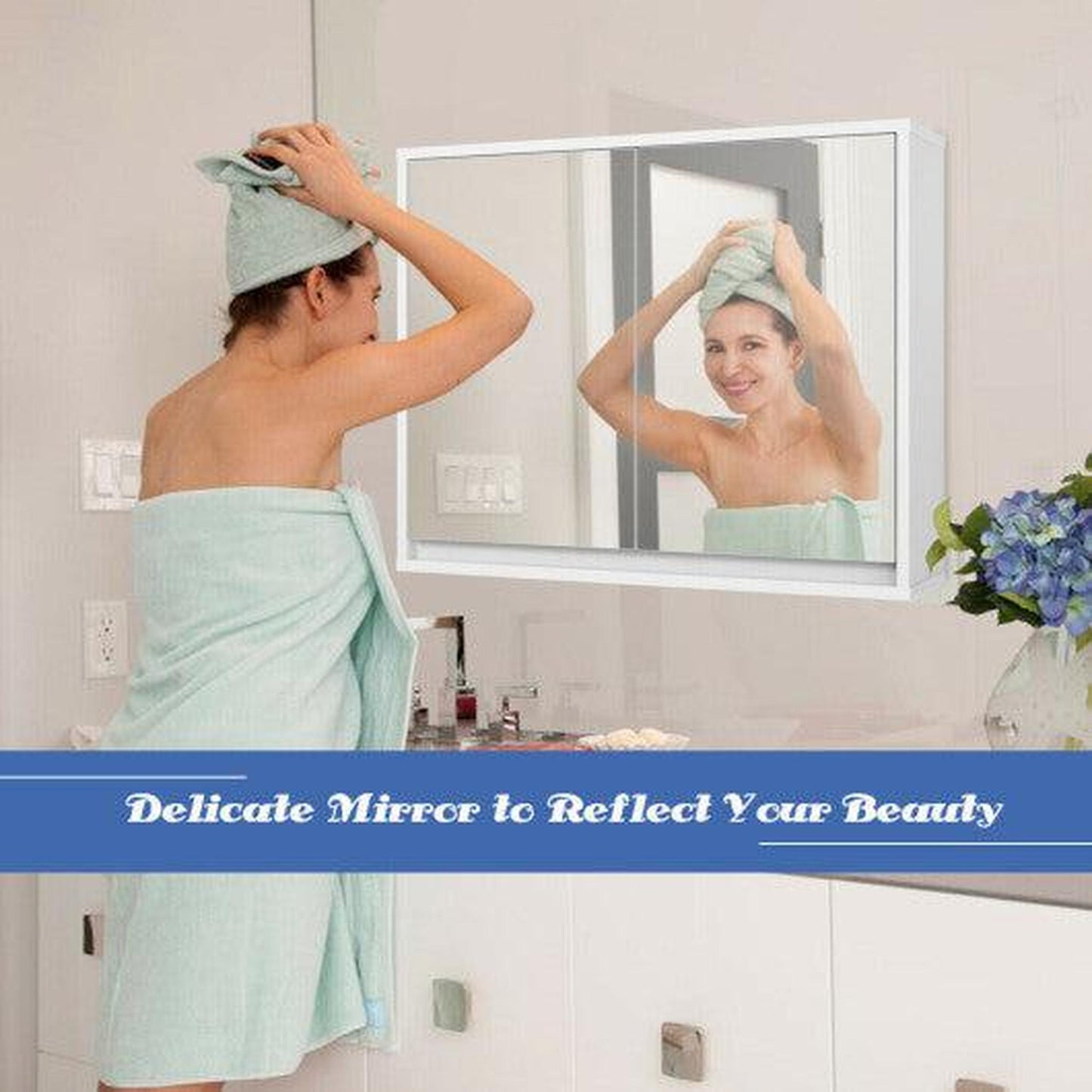 Costway 2-Door Wall-Mounted Bathroom Mirrored Medicine Cabinet