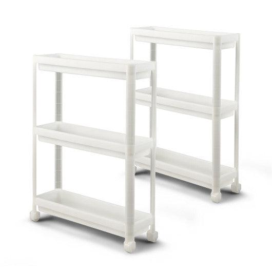 Costway 2 Pieces 3-Tier White Slim Detachable Storage Cart with Drainage Holes and Wheels