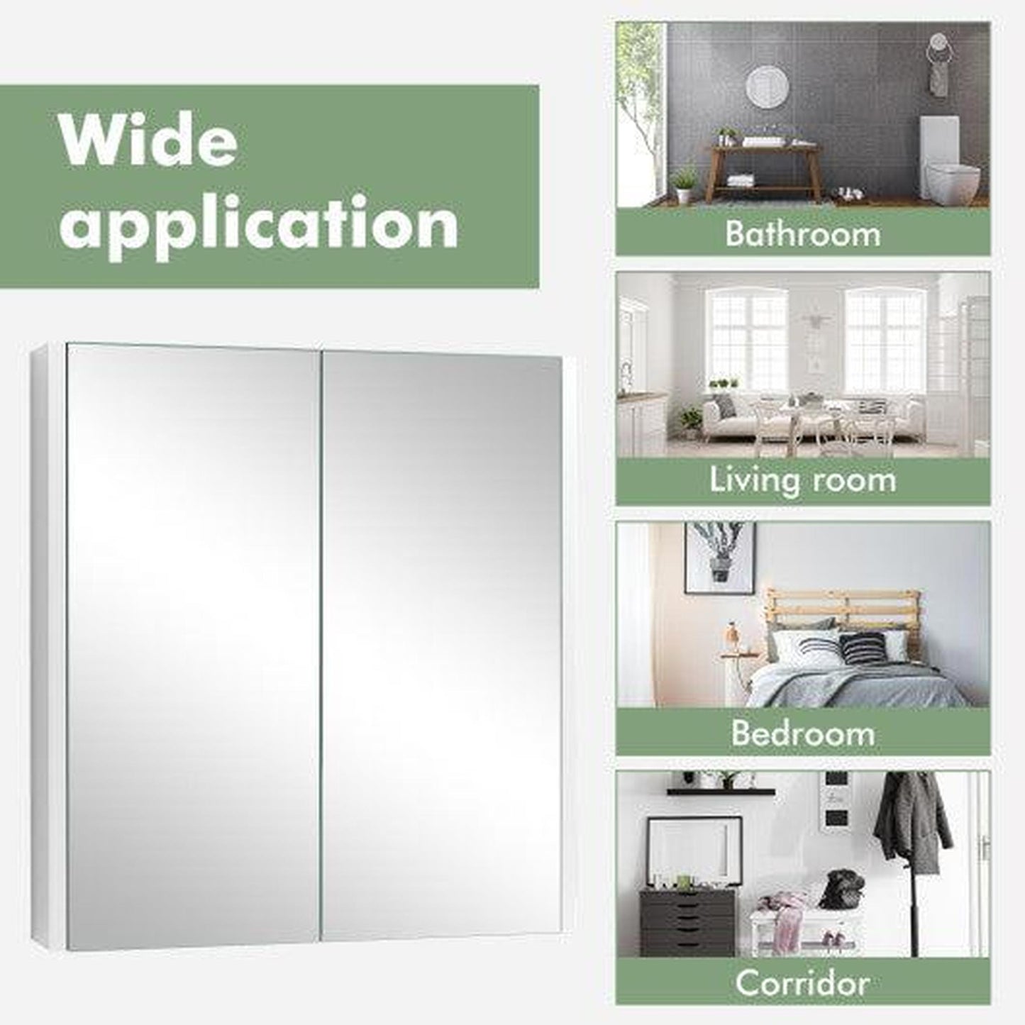 Costway 2-Tier Wall-Mounted Storage Cabinet with Double Mirror Doors