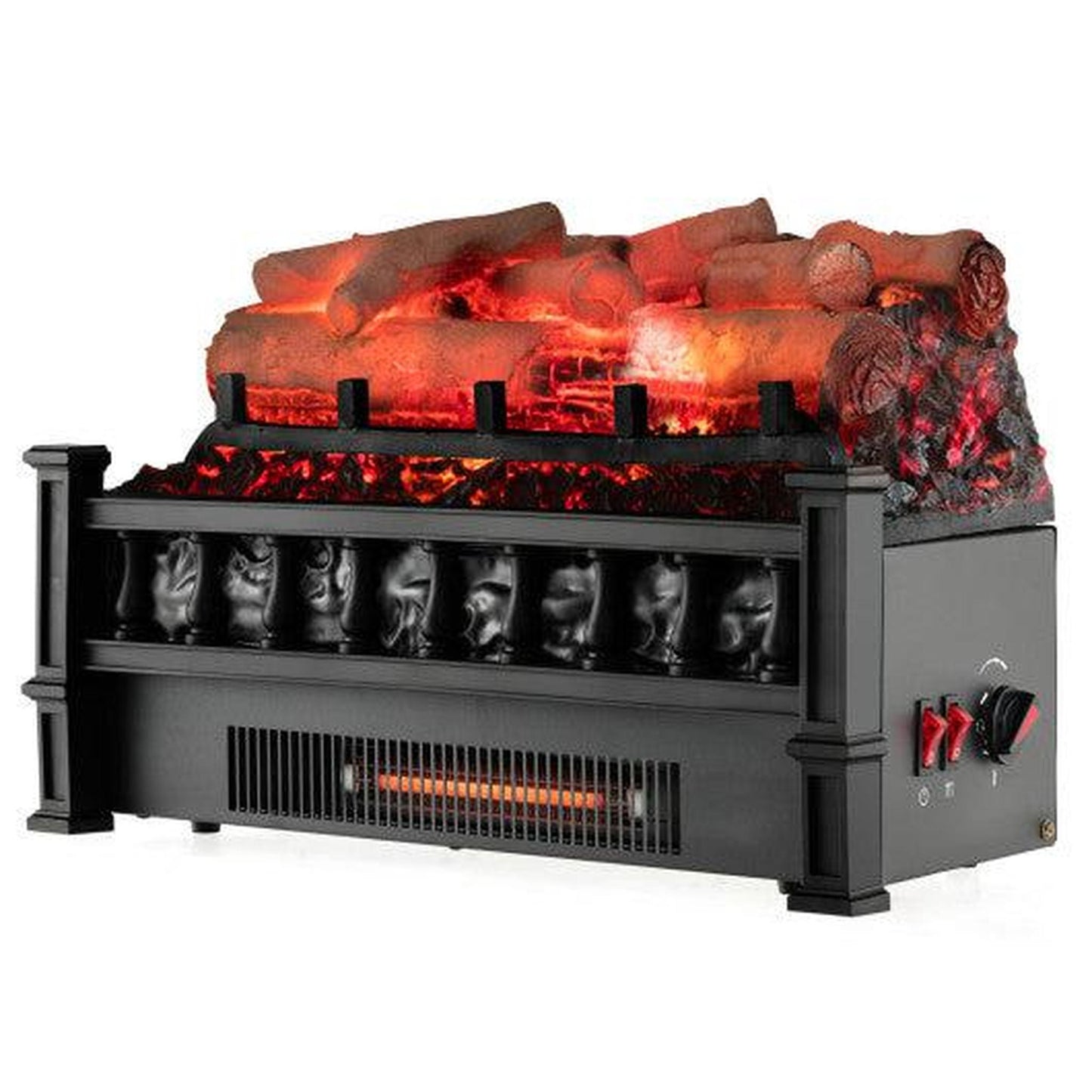 Costway 20" Electric Fireplace Heater with Realistic Birchwood Ember Bed-Black