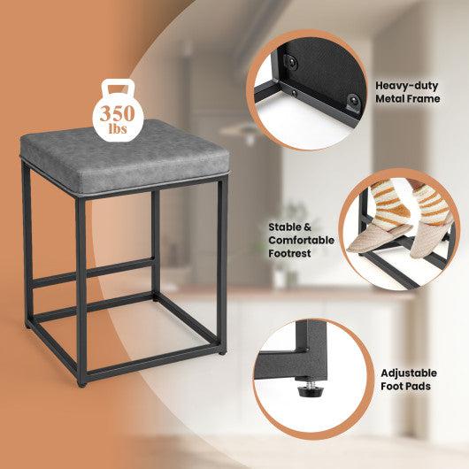 Costway 24" 2 Pieces Gray Bar Stools with Thick PVC Leather Cushion and Footrest