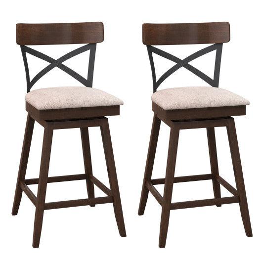 Costway 25" Set of 2 Wooden Swivel Bar Stools with Cushioned Seat and Open X Back