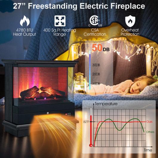 Costway 27" Black Freestanding Electric Fireplace with 3-Level Vivid Flame Thermostat