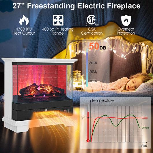 Costway 27" White Freestanding Electric Fireplace with 3-Level Vivid Flame Thermostat