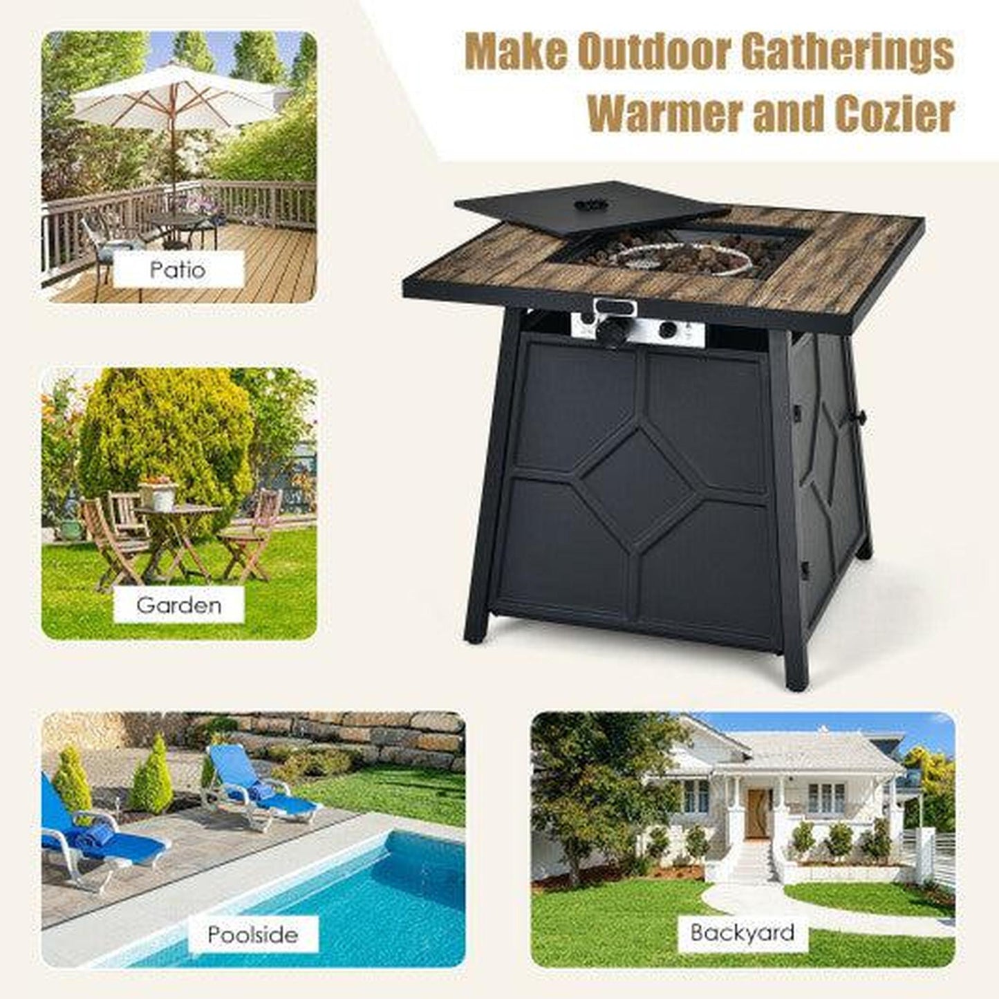 Costway 28" 40,000 BTU Liquid Propane Gas Fire Pit Table With Cover