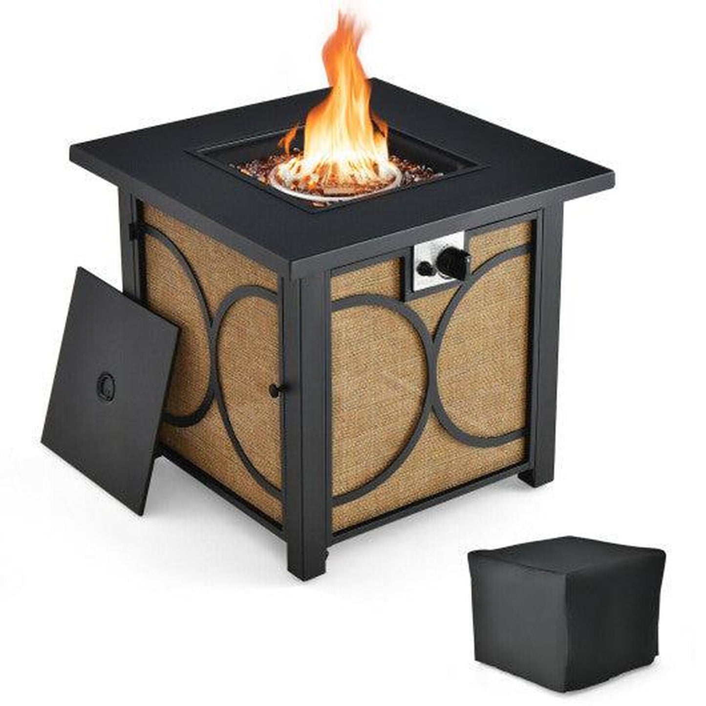 Costway 28" 50,000 BTU Outdoor Square Fire Pit Table with Cover