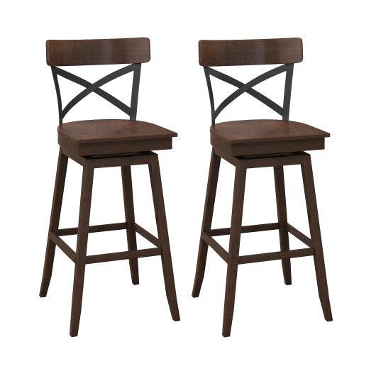 Costway 29" Set of 2 Wooden Swivel Bar Stools with Open X Back and Footrest