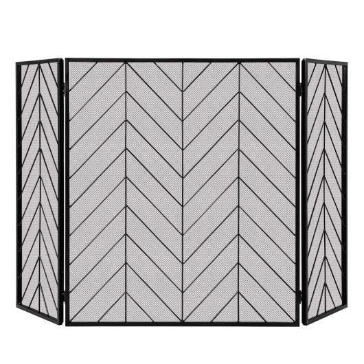 Costway 3-Panel Black Metal Foldable Fireplace Screen with Metal Mesh