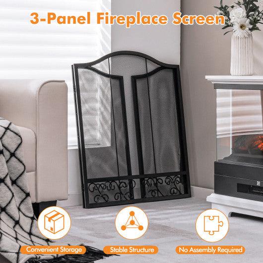 Costway 3-Panel Fireplace Screen Decorative Spark Guard