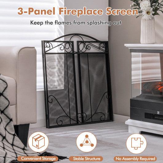 Costway 3-Panel Freestanding Fireplace Screen Folded Fire Doors