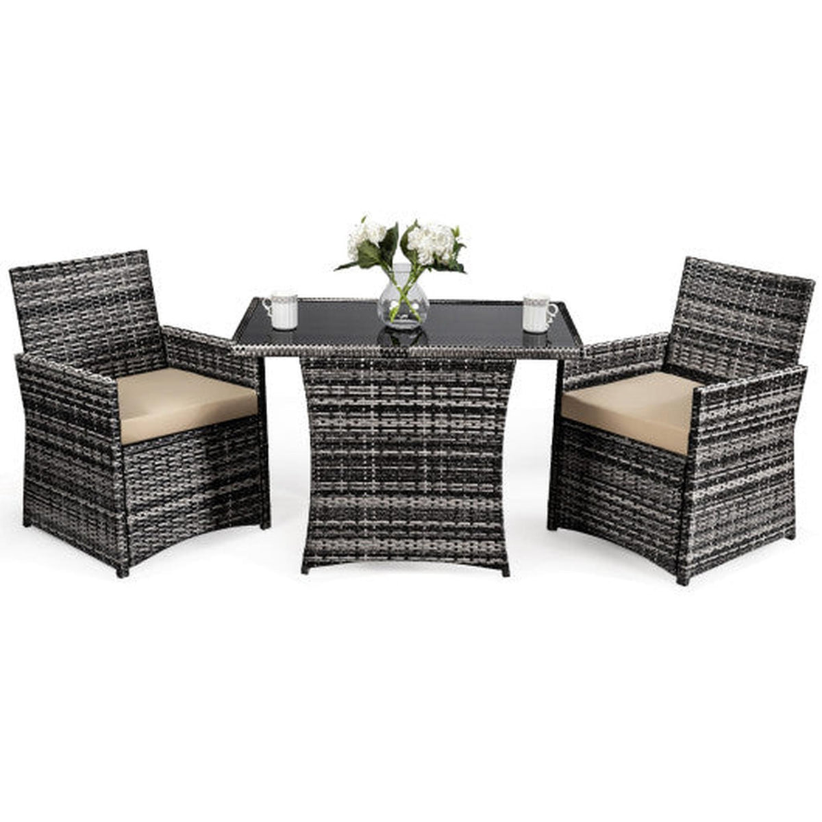 Costway 3 Pieces Outdoor Patio Rattan Wicker Furniture Set