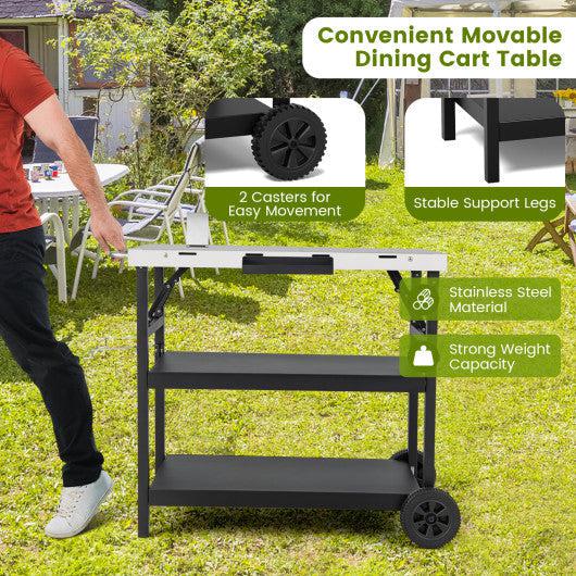 Costway 3 Tiers Black Foldable Outdoor Cart on 2 Wheels with Phone Holder