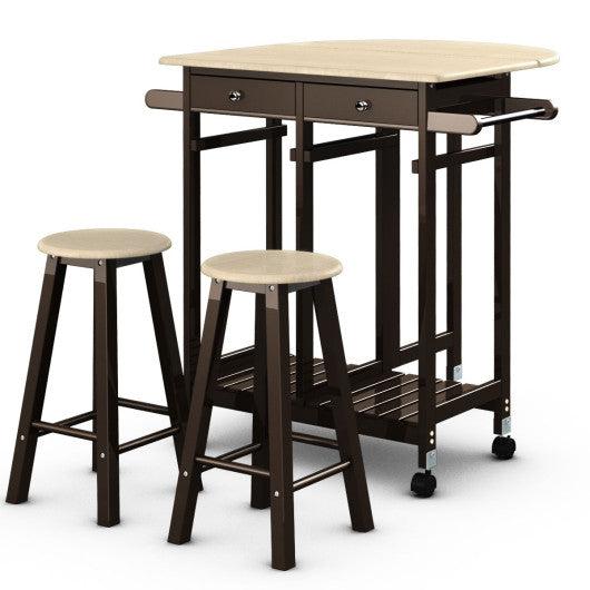 Costway 3 pcs Rolling Kitchen Island Cart with 2 Stools