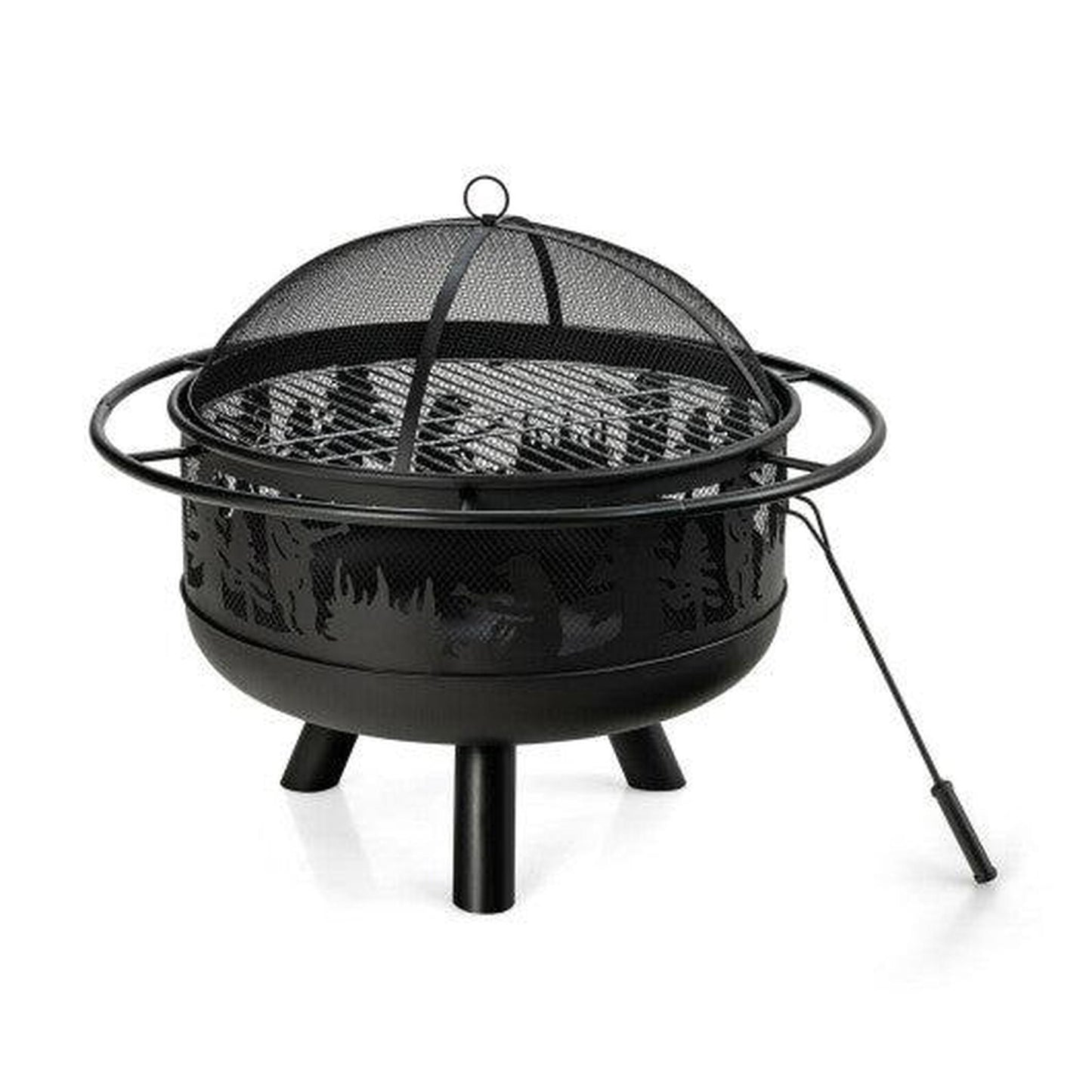 Costway 30" Outdoor Wood Burning Fire Pit with Fire Poker and Cooking Grill - Black