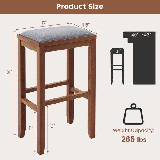 Costway 31" 2 Pieces Brown Upholstered Bar Stool Set with Solid Rubber Wood Frame and Footrest