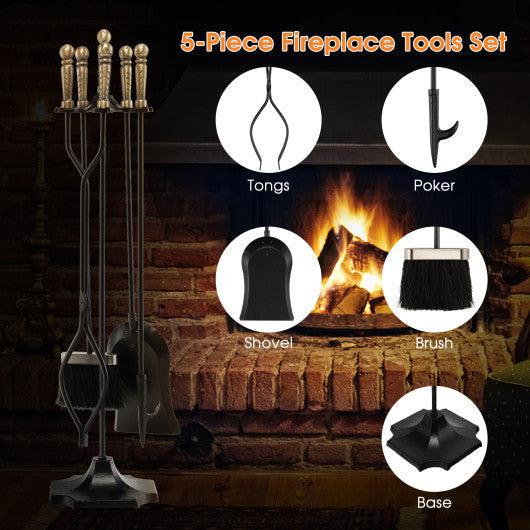 Costway 31" Bronze 5 Pieces Metal Fireplace Tool Set with Stand
