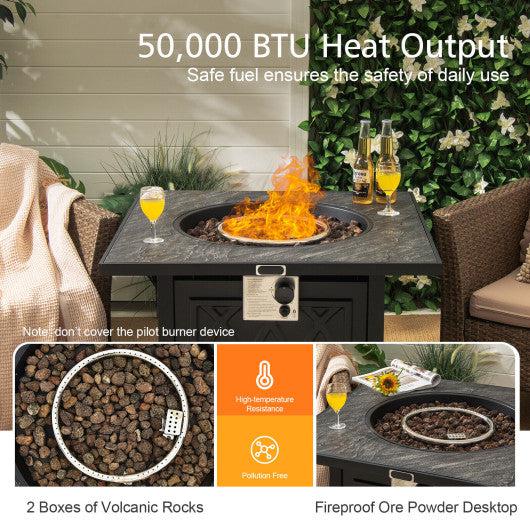 Costway 32" 50000 BTU Black Liquid Propane Fire Pit Table Square Tabletop with Lava Rocks Cover