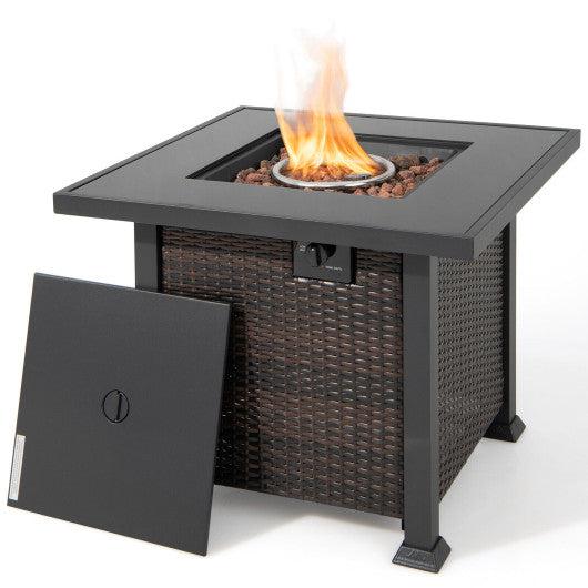 Costway 32" Brown Square Liquid Propane Fire Pit Table with Lava Rocks Cover