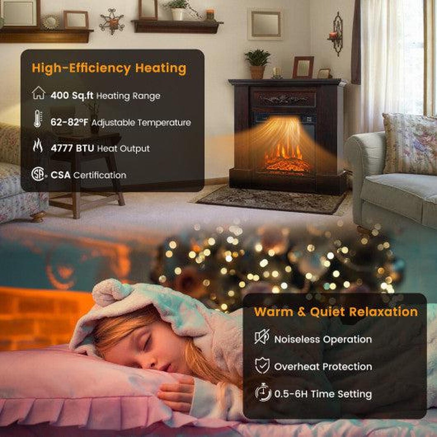 Costway 32" Electric Fireplace with Mantel and Remote Control