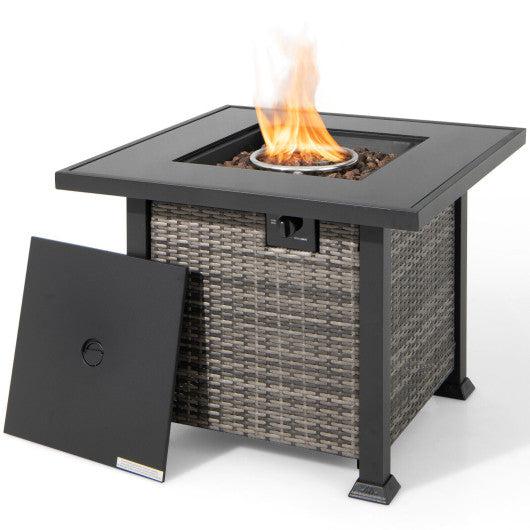 Costway 32" Gray Square Propane Fire Pit Table with Lava Rocks Cover