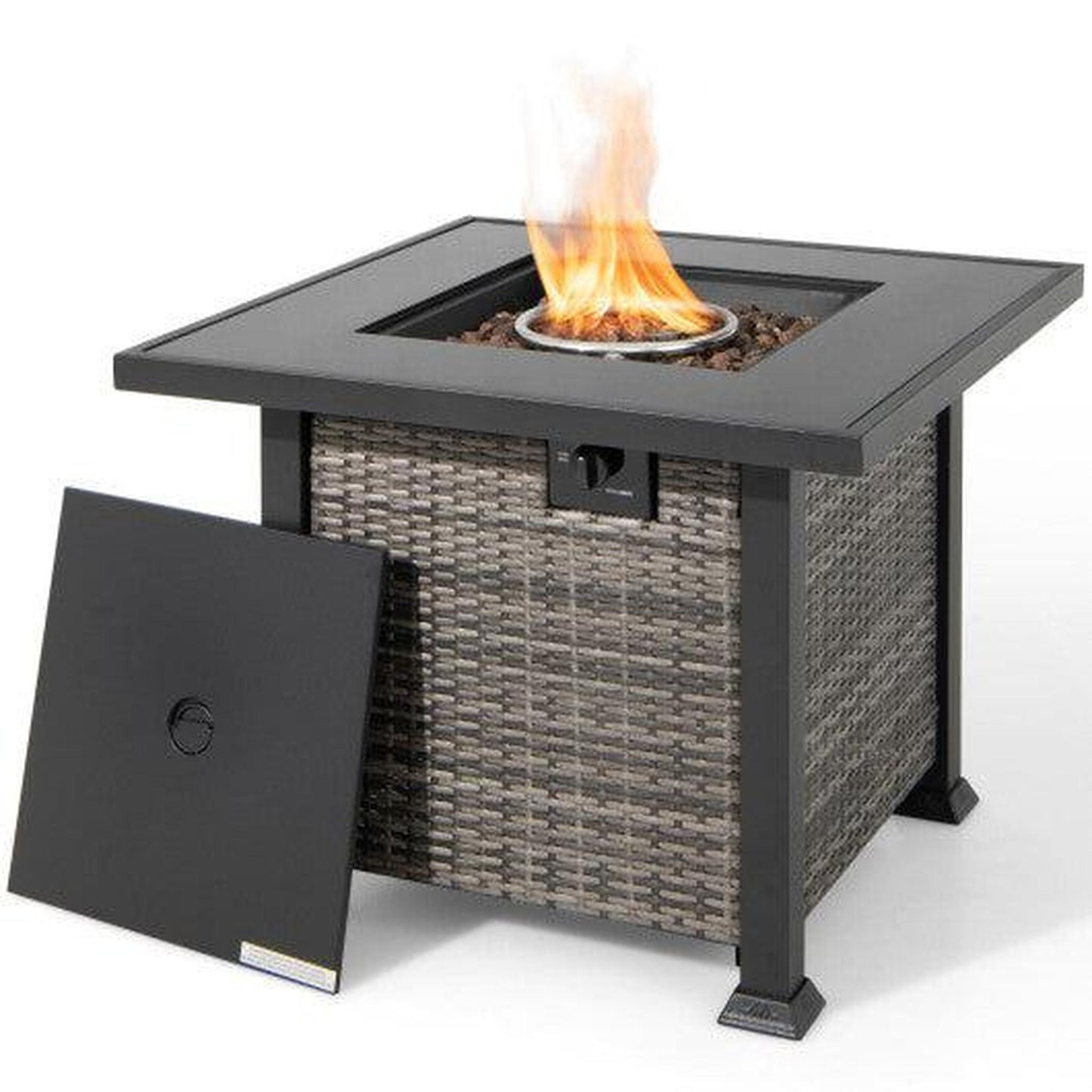 Costway 32" Gray Square Propane Fire Pit Table with Lava Rocks Cover